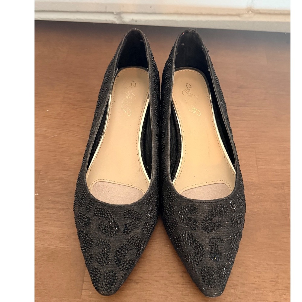 Carolyn Tucker Women Black Leopard Sparkle Pointed Toe Low Block Heels Shoes 6 - Picture 3 of 9